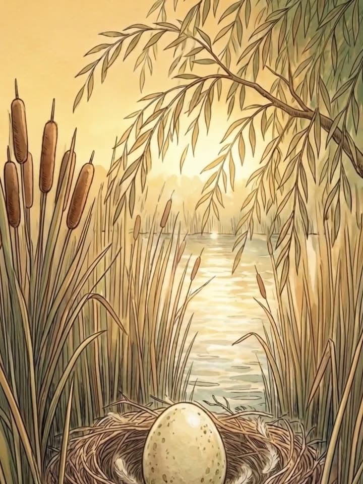 An egg in a nest among the reeds